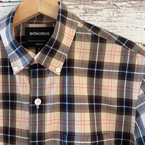 Bonobos Men’s Tailored Fit Navy, Tan,Brown & Red Casual Button Down Shirt,Size S